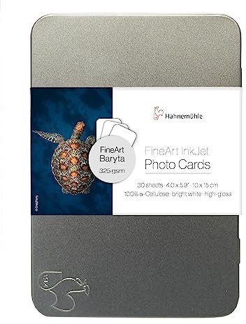 Hahnemühle Inkjet Fotokarten, Mini Foto-Postkarten, FineArt Baryta, hochglänzend, hellweiß, 30 Blatt, 10x15cm