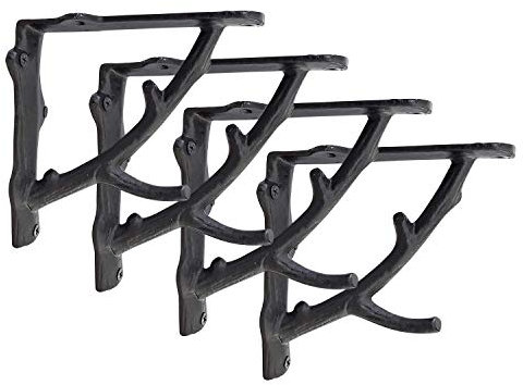 NACH JS-90-078S Branch and Twig Cast Iron Rustic Shelf Mount Bracket, Black, S