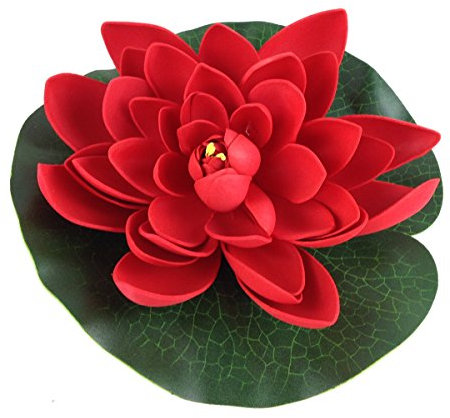 Unbekannt Wasserlilie Schwimmend Lotusblüte Lotusblume Seerose 22 cm groß künstliche Blumen sehr original wie echt Deko Teichrose (rot)