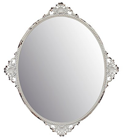 Stonebriar Dekorativer Wandspiegel mit angebrachtem Aufhänger, oval, antiker weißer Metall-Akzent, rustikale Dekoration für Wohnzimmer, Schlafzimmer, Badezimmer, Flur und Eingangsbereich, 29,7 x 25,4