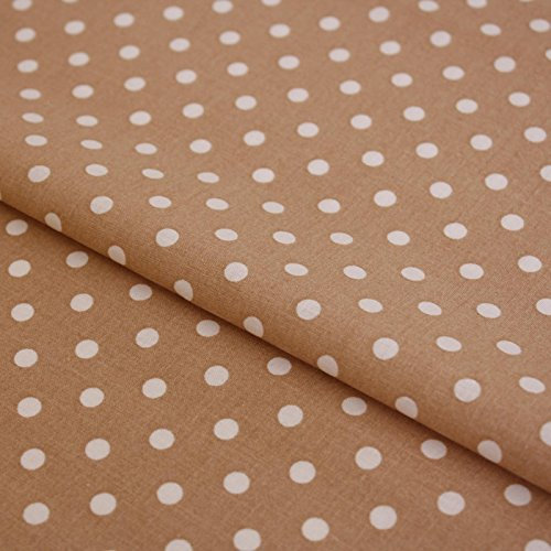 Stoff Meterware Punkte 7 mm Baumwolle - 1 Meter, Schadstoffgeprüft, Gepunktet, Tupfen, Dots, Baumwollstoff, Kinderstoff, Dekostoff, Karneval, Fasching, Kostüme (Weiß auf Beige)