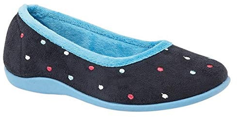 Sleepers Isla Dotted Ballerina Memory Foam Slippers, Blue, 6 UK