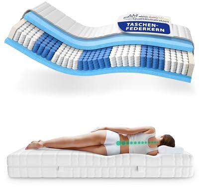 AM Qualitätsmatratzen Premium Taschenfederkernmatratze 90x200cm H4 24cm - Made in Germany & Oeko TEX Siegel - 7 Zonen Federkernmatratze 90x200 mit Lyocell Bezug - Orthopädische Matratze 90x200 H4