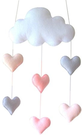 Oulii Deckenmobile, Motiv: Wolke und Herzen, Hängedekoration, Girlande für Kinderzimmer und Babyparty