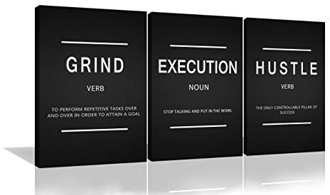 Urttiiyy 3 Stück Grind Verb Hustle Execution Noun Motivierende Wandkunst Leinwand Druck Büro Dekor Inspirierende Gerahmte Drucke Zitate für Wand Kunst Dekoration fertig zum Aufhängen