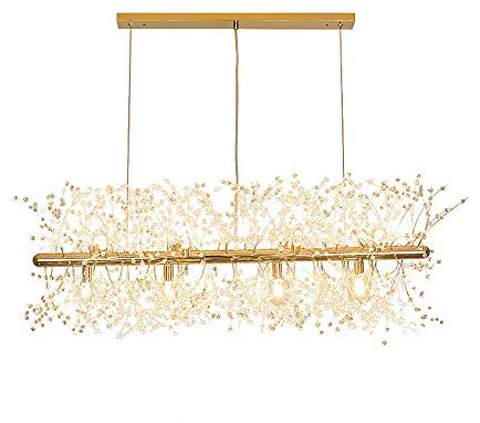 AIRUI Kristall Insel Kronleuchter LED Löwenzahn Pendelleuchte Modern Verstellbar Hängelampe Wohnzimmer Restaurant Esstisch Deckenleuchte,Gold+WarmLight-72 * 40cm