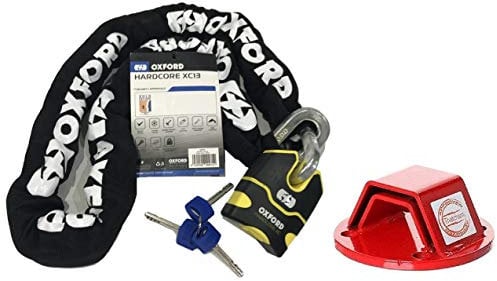 Oxford Hardcore XL 1.5m Motorcycle Chain Lock Sold Secure & Mammoth Thatcham Category 3 Ground Anchor Motorbike Security Scooter Theft Protection