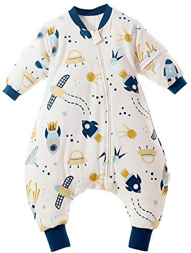 Chilsuessy Baby Ganzjahres Schlafsack Mit Abnehmbare Ärmel und Füßen - 1.5 Tog 100% Baumwolle, Raumschiff, 70/Baby Höhe 70-80cm