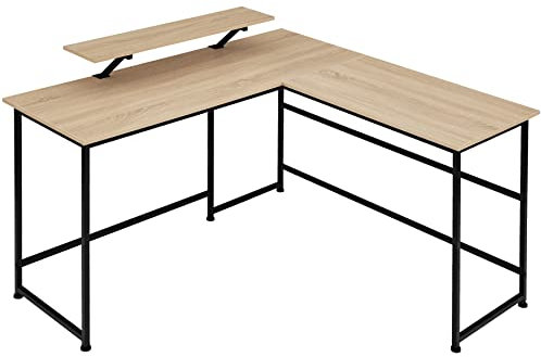tectake® Industrial Schreibtisch L Form, Eckschreibtisch mit beweglicher Monitor Ablage Schreibtisch, Gaming Tisch 140 x 130 cm, Computertisch für Büro, Office - Industrial Dunkelbraun