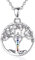 CELESTIA Femmes Chakras Arbre de Vie Pendentif Collier 925 Méditation Bijoux de Argent Sterling avec 7 Multicolore Zircon Cubique