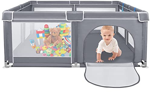 Froadp Baby Laufstall, Faltbare Kinder Laufgitter & -ställe, Babyzaun Absperrgitter mit Atmungsaktivem Netz, Mobile Krabbeln Playpens, Sicherheits Bällebad für Kinder Baby (200x180x68cm)