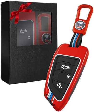 Yumzeco Zinklegierung Autoschlüssel Hülle Cover kompatibel mit 1 3 5 6 7 Serie X1 X3 X5 X6 X7 Keyless Schlüsselhülle mit Silikon TPU Schlüssel Schutzhülle mit Keychain Smart Tasten Shell Rot