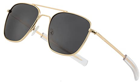 JOVAKIT Men's Polarized Aviator Sunglasses Retro Military Style Pilot Sun Glasses Bayonet Temples UV400 Protection (Gold/Grey)