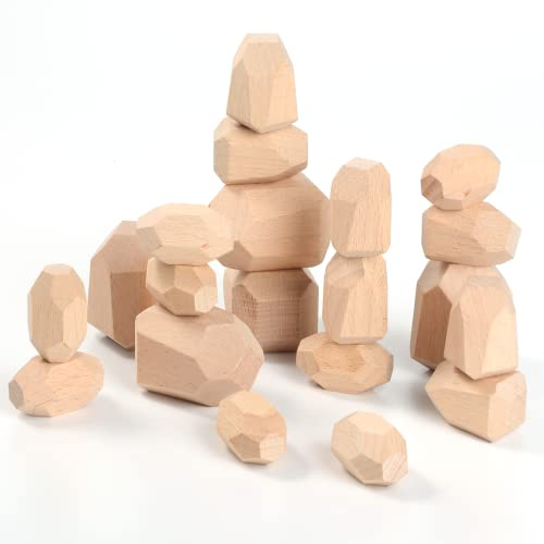 CACAZI Holzstein-Bausteine für Kinder, Früherziehung, bunt, gestapelt, Musik, Hand-Auge, Koordinationstraining, Jungen und Mädchen, Holzspielzeug, 20 Stück