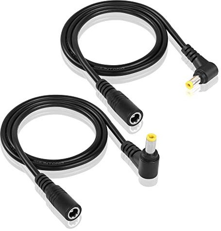 YAODHAOD Right Angle DC 5.5mm x 2.5mm Power Extension Cable,18AWG DC5525 Male to Female 90 Degree Yellow Tuning Fork Plug Power Adapter Cord for CCTV Security Camera,Strip Lihgt,Car (2 Pack) (0.5M)