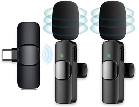 Wireless Lavalier Microphone, Plug-Play Wireless Mic with 2 Microphone for USB-C Android Phone Video Recording,Interview,Vlog,Auto Sync and Noise Reduction