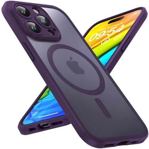 TOCOL für iPhone 14 Pro Hülle für Magsafe, Vollständiger Kameraschutz Stoßfest Kratzfest Transluzente Rückseite Magnetisch Handyhülle für iPhone 14 Pro Case, Dunkellila