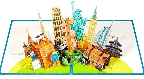 3D Reisekarte,Pop-up-Reisegutscheine,Reise Souvenir Karte mit Umschlag