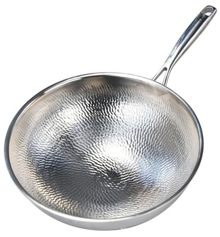 YOtat Pentola in Titanio Wok in Titanio Puro Non Rivestito con Fondo Tondo Pentola Antiaderente Pentola per Uso Domestico Pentola A Induzione Universale (A 30Cm)