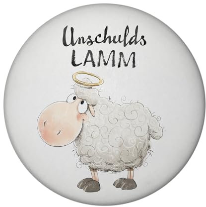 Schaf Magnet rund rund mit Spruch Unschuldslamm Cartoon-Schaf Witz Flauschigkeit Ideal für Garten Bauerntier-Party