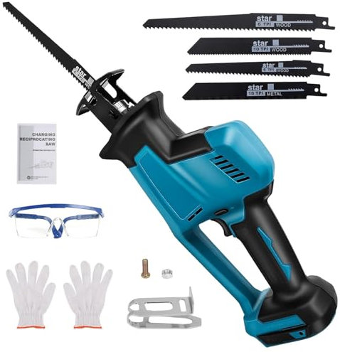 Sega a Gattuccio, Sega a Sciabola compatibile con Makita 18V(NO BATTERIA) con 4 Lame di Ricambio, 3100SPM Velocità Variabile Sega Alternativa, 20mm Lunghezza di Corsa per Tagliare Legno/Metallo