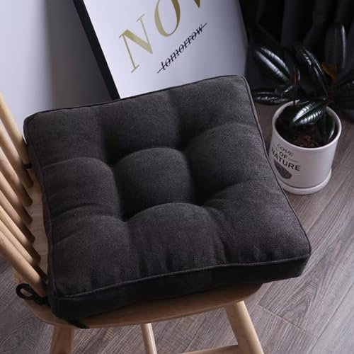 2er Set Stuhlkissen mit Bändern, Sitzkissen Boden für Indoor und Outdoor, Waschbare Stuhlauflage für Bank und Stuhl, Bodenkissen für Zuhause Büro Küche Esszimmer,Dunkles Curry,Quadrat, 50x50cm