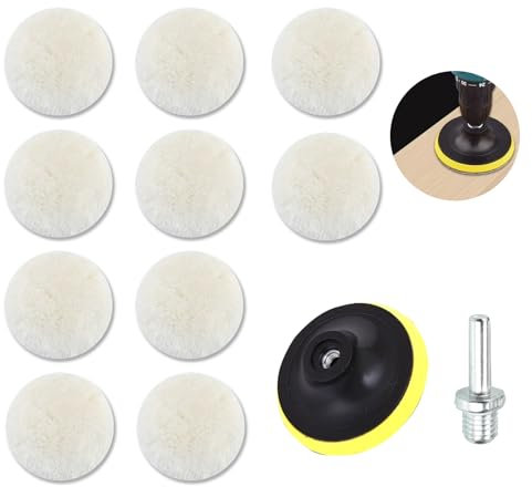 12 Pièces 3 Pouces Kit Polissage Voiture, Tampon de Polissage en Fausse Laine avec Adaptateur de Foret, Pad Polissage, Disque Polissage pour Ponçage Polissage Cirage