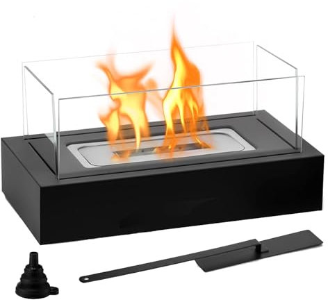 Chimenea de Mesa, Comius Sharp Chimenea de Mesa Rectangular con de Vidrio de 4 Lados, Mini Chimenea Portátil para Patio Trasero, Regalos de Inauguración de la Casa, Quema Realista