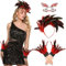iZoeL Feder kostüm Damen Mädchen, Feder Haarreif Gothic Feder Handschuhe Tattoo Karneval Kostüm Accessorie, Malefiecent Kostüm Krähenkostüm Vogel kostüm Karneval Fasching Mottoparty Rotschwarz