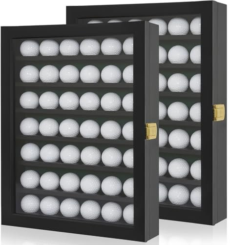 WELIDAY Golfball-Vitrine, Massivholz, Golfballhalter, Wandmontage, Golfballregal mit Acryltür für Golf-Enthusiasten (schwarz, für 42 Golfbälle, 2 Stück)