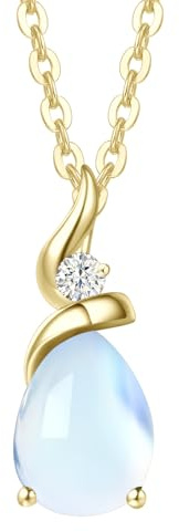 FANCIME Solide 14 Karat 585 Gelb Gold Anhänger Kette mit Tropfen Amethyst/Aquamarin/Smaragd/Rubin/Saphir/Opal und echt Diamant Geschenk Schmuck für Damen, 925 Silber Kette: 40 + 5 cm