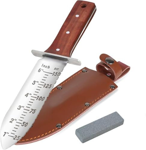 Professional Garden Spade - Garden Trowel with Leather Sheath and Grindstone,Stainless Steel Durable Gardening Tool (Red)