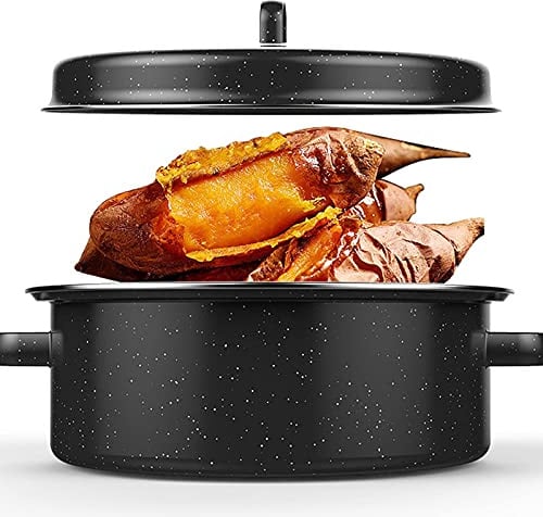 Asador con tapa y rejilla, olla ovalada esmaltada para horno, ideal para asar pavo, pollo, jamón, bistec y verduras.