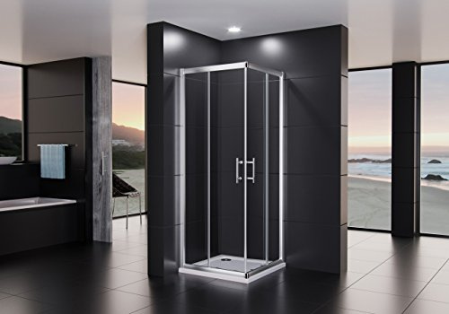 Duschmeister Duschkabine Royalux Neo 100x100 cm Höhe 195 cm mit Nano Clean Versiegelung für Lotuseffekt Eckeinstieg mit Schiebetüren Duschabtrennung Glasabtrennung Dusche Glasdusche