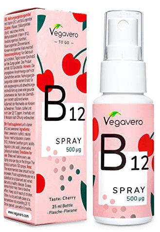 Vitamine B12 Spray Vegavero® | 500 mcg | Avec Méthylcobalamine : Forme BIOACTIVE & NATURELLE | Absorption immédiate | Anti-Fatigue + Énergie* | Goût Cerise | VEGAN