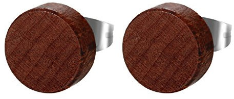 JewelryWe Schmuck Herren Damen Ohrstecker, Edelstahl Holz Runde Ohrringe Piercing Geschenk für Männer Frauen, Braun, 10mm