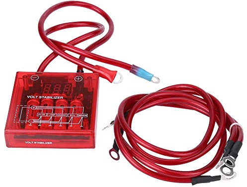 Stabilizzatore di tensione digitale Kit di stabilizzatori di tensione universali per auto 12V con 3 cavi di messa a terra per camion(Red)