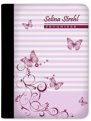 CreaDesign Customize A4 Zeugnismappe für Kinder 26,7x32,7x1 cm, Sichtbuch mit 10 Klarsichthüllen, erweiterbar auf bis zu 20 Taschen, Schmetterling Rosa design, Dokumentenmappe für Schüler