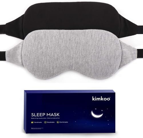 Kimkoo Schlafmaske aus Baumwolle, blockiert Licht perfekt für Damen und Herren, weich und bequem, Schlafmaske, Augenmaske für Reisen, mit Tasche, Schwarz und Grau