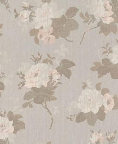 Casa Padrino Barock Textiltapete Grau/Braun/Rosa 10,05 x 0,53 m - Tapete mit Blumenmuster