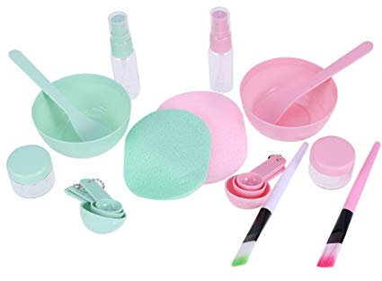 Beaupretty Facial Mask Bowl Set Silicone Facial Mask Brush Applicator Spoon Spatula with Facial Sponge for Women,2set(Pink,Green)