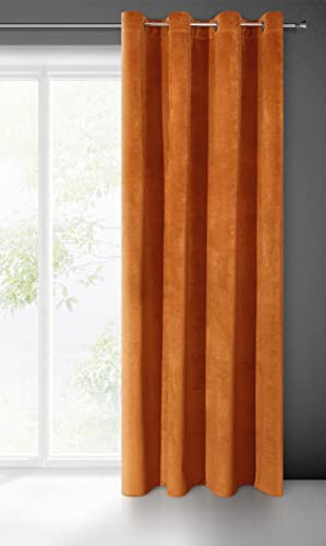 Eurofirany Villa Vorhang Samt Velvet Weich 10 Ösen-1 Stk. Edel Gardine Dick 290 g/m2 Elegant Glatt Einfarbig Flauschig Modern Klassisch Wohnzimmer Schlafzimmer Lounge, Rostbraun, 140x250cm