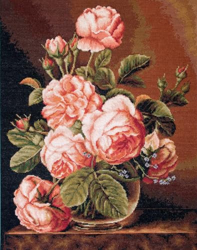 Luca-S Petit Point Vase of Roses G488