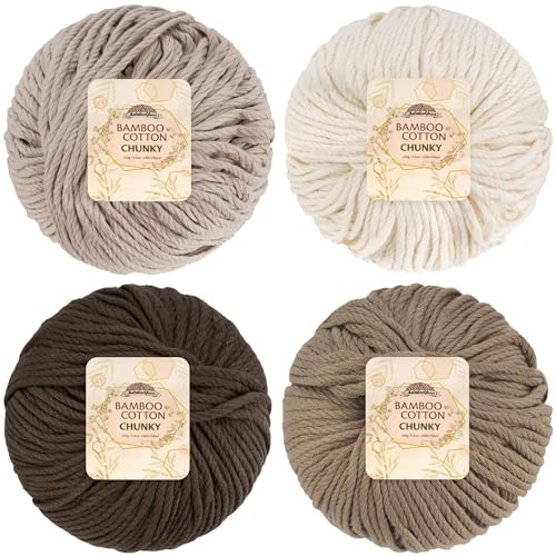 JubileeYarn Bamboo Cotton Chunky Yarn - 100g/Ball - Shades of Brown - 4 Balls
