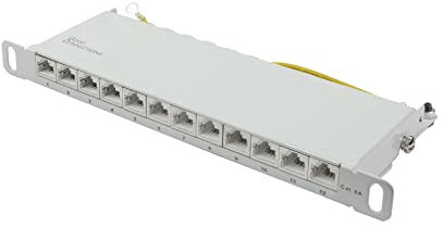 Good Connections Panneau de Brassage - 10 - Montage sur Serveur/Rack - Catégorie 6A, 500 MHz - Compatible 10 Gigabit - 12 Ports - 0,5 U - Blindé STP - Ouverture sans Outil - Gris Clair (RAL7035)