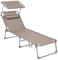 SONGMICS Sonnenliege, klappbarer Liegestuhl, 193 x 53 x 29 cm, trägt bis zu 150 kg, Sonnenschutz, Kopfkissen, verstellbare Rückenlehne, für Garten, Pool, Terrasse, taupe GCB192K01