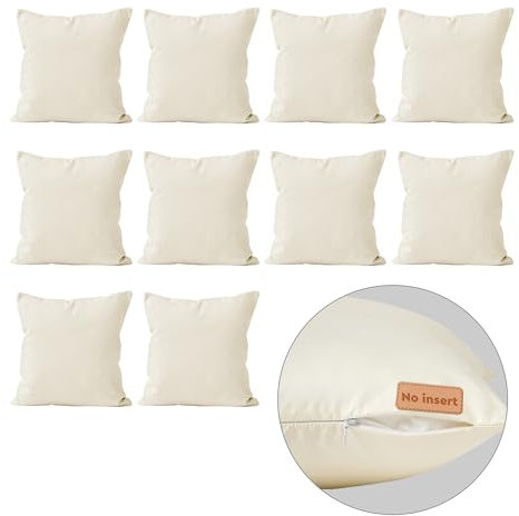 Encasa XO Fundas de Almohada (sin Relleno) 45x45 cm - 10 Unidades, Natural Sublimación en Blanco, Cremallera Invisible, de Sarga de poliéster para DIY, impresión y Pintura