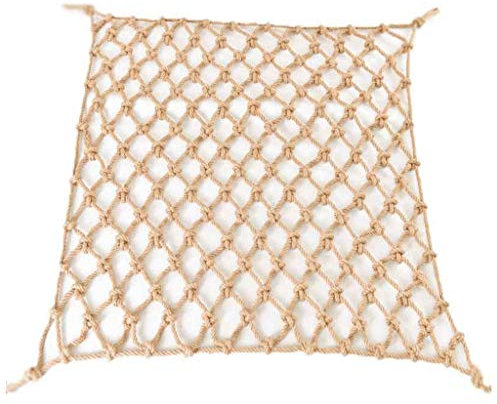 bandezid Hanfseil-Dekonetze, Seil, Jute, Webenetz, rutschfest, Hanfnetz, dekoratives Netz, Durchmesser 4 mm, Maschenweite 10 cm, Hanfseil, 2 x 2 m