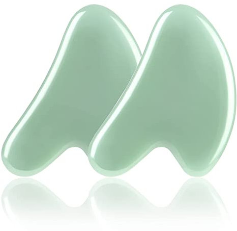 URAQT Gua Sha Stein Massagewerkzeug, 2 Stück Natürliches Jade Guasha Board Massagesteine, Scraping Massage-Tool für SPA Gesichtspflege Anti-Aging, hellgrün