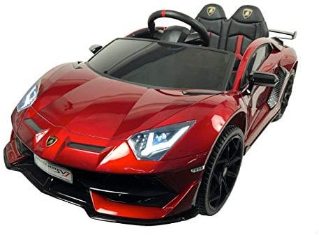 FINOOS Kinder Elektroauto Lamborghini Aventador - Lizenziert - RC, 2.4 Ghz Fernbedienung - Kinderauto - Softstart - SD-Karte - USB - MP3 - Elektro Auto für Kinder(Rot)